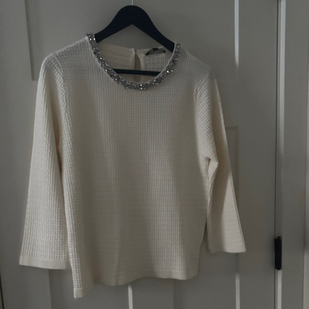 Adrianna Papell Cream Blouse with Embellished Collar